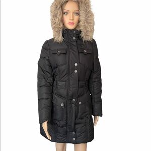 Rocawear quilted long hooded black coat size S